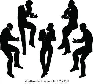 EPS 10 Vector illustration of business people on phone sitting silhouette
