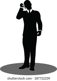 EPS 10 Vector illustration of business people on phone standing silhouette