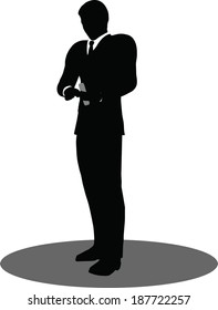 EPS 10 Vector illustration of business people on phone standing silhouette
