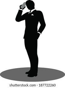 EPS 10 Vector illustration of business people on phone standing silhouette