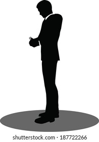 EPS 10 Vector illustration of business people on phone standing silhouette