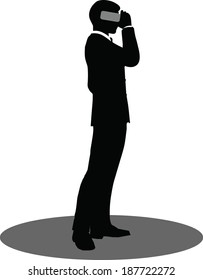 EPS 10 Vector illustration of business people on phone standing silhouette