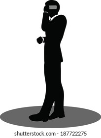 EPS 10 Vector illustration of business people on phone standing silhouette