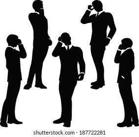 EPS 10 Vector illustration of business people on phone standing silhouette
