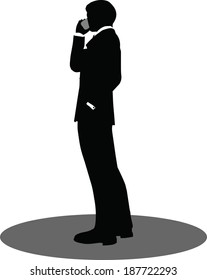 EPS 10 Vector illustration of business people on phone standing silhouette