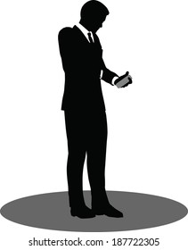 EPS 10 Vector illustration of business people on phone standing silhouette