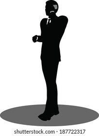 EPS 10 Vector illustration of business people on phone standing silhouette