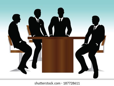 EPS 10 Vector illustration of business people meeting sitting silhouette