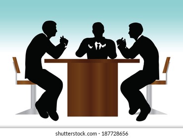 EPS 10 Vector illustration of business people meeting sitting silhouette