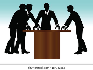 EPS 10 Vector illustration of business people meeting standing silhouette
