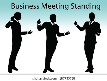 EPS 10 Vector illustration of business people meeting standing silhouette