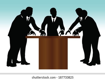 EPS 10 Vector illustration of business people meeting standing silhouette