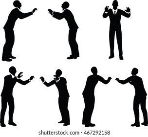 EPS 10 vector illustration of business man silhouette in push pose