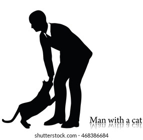EPS 10 vector illustration of business man silhouette with a cat