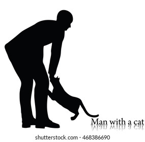 EPS 10 vector illustration of business man silhouette with a cat