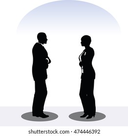 EPS 10 vector illustration of business man and woman silhouette in standing pose
