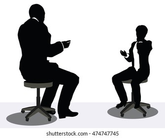 EPS 10 vector illustration of business man and woman silhouette on phone