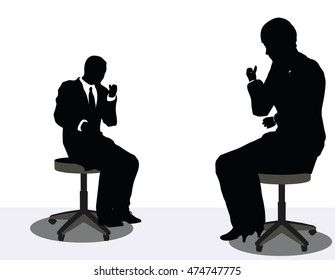 EPS 10 vector illustration of business man and woman silhouette on phone