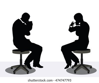 EPS 10 vector illustration of business man and woman silhouette on phone