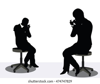 EPS 10 vector illustration of business man and woman silhouette on phone