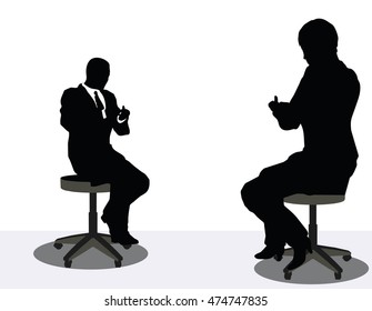 EPS 10 vector illustration of business man and woman silhouette on phone