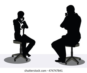 EPS 10 vector illustration of business man and woman silhouette on phone