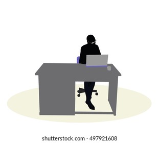 EPS 10 vector illustration of a business woman sitting at a desk
