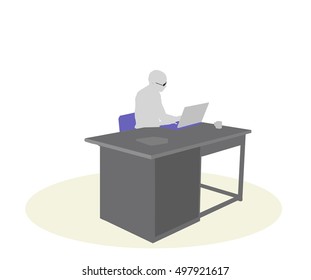 EPS 10 vector illustration of a business woman sitting at a desk
