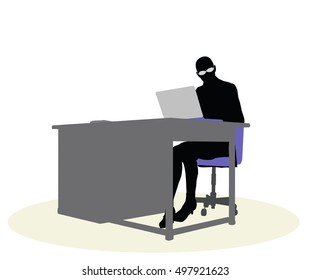 EPS 10 vector illustration of a business woman sitting at a desk
