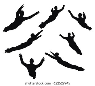 EPS 10 vector illustration of businessman silhouette in super power pose on white background