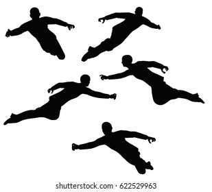 EPS 10 vector illustration of businessman silhouette in super power pose on white background