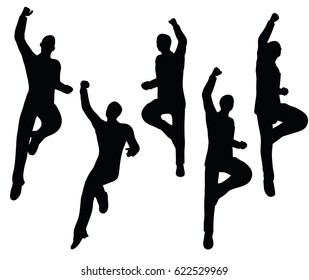 EPS 10 vector illustration of businessman silhouette in super power pose on white background