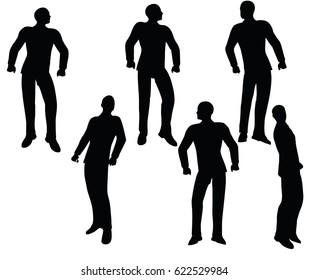 EPS 10 vector illustration of businessman silhouette in super power pose on white background