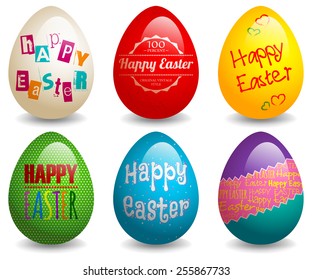 EPS 10 Vector illustration of colorful easter eggs set. Used gradient mesh and opacity on shadow and blending mode. RGB color mode. Eggs are grouped and easy to edit.