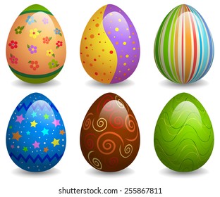 EPS 10 Vector illustration of colorful easter eggs set. Used gradient mesh and opacity on shadow and blending mode. RGB color mode. Eggs are grouped and easy to edit.