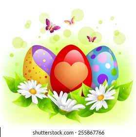EPS 10 Vector illustration of easter eggs with flowers. Used opacity and blending mode. Objects are grouped and layered, easy to edit.