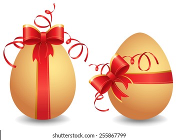 EPS 10 Vector illustration of easter eggs with a bow. Used gradient mash, blending mode and opacity on shadow and blending mode on eggs. RGB color mode.