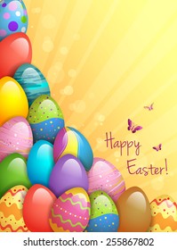 EPS 10 Vector illustration of Easter eggs background. Used transparency and blending mode. Used clipping mask on eggs, easy to edit. Objects are layered.