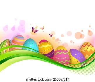 EPS 10 Vector illustration of Easter eggs banner. Used opacity and blending mode. Clipping mask on eggs. Objects are grouped and layered, easy to edit.