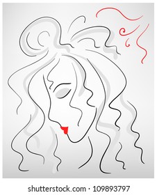 Eps 10 vector illustration of fantasy woman in contrast colors performed with graphic strokes