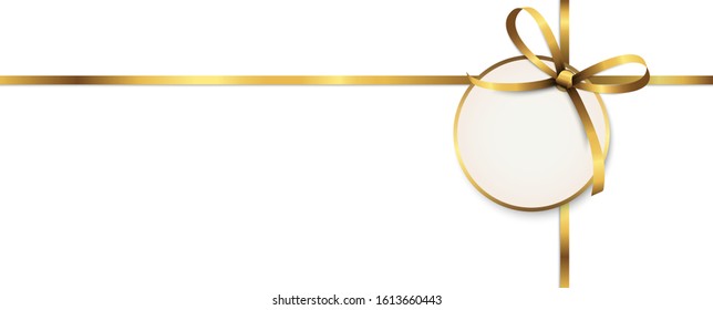 EPS 10 vector illustration of golden colored ribbon bow with hang tag and free text space isolated on white background
