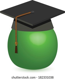 EPS 10 Vector Illustration of Graduation Cap - Black Mortarboard on Apple