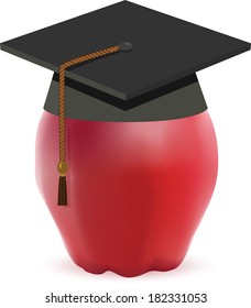 EPS 10 Vector Illustration of Graduation Cap - Black Mortarboard on Apple