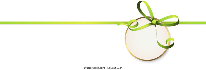 EPS 10 vector illustration of green colored ribbon bow with hang tag and free text space isolated on white background