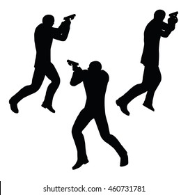 EPS 10 vector illustration of gunman businessman silhouette in black 