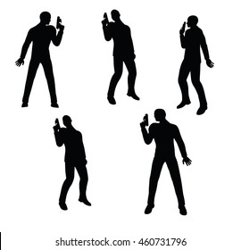 EPS 10 Vector Illustration Of Gunman Businessman Silhouette In Black 
