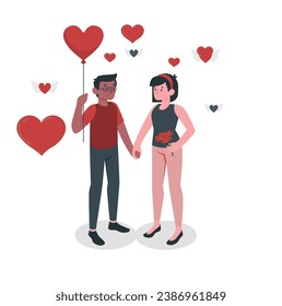 eps 10 vector, illustration vector, heart, love, valentine, red, couple, woman, holding, romance, romantic, holiday, gift, people, boy, balloon, happiness, child, person, smile, guy, 