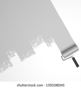 EPS 10 vector illustration isolated on white background with paint roller and painted marking colored gray