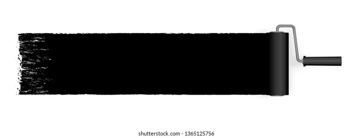 EPS 10 vector illustration isolated on white background with paint roller and painted marking colored black