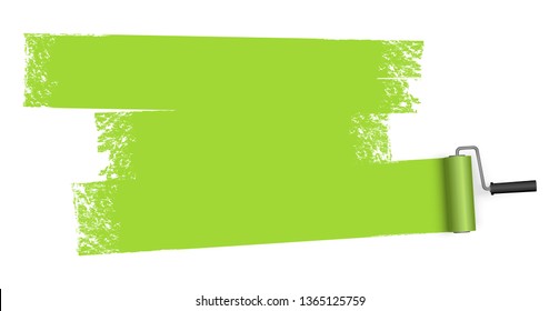 EPS 10 vector illustration isolated on white background with paint roller and painted marking colored green